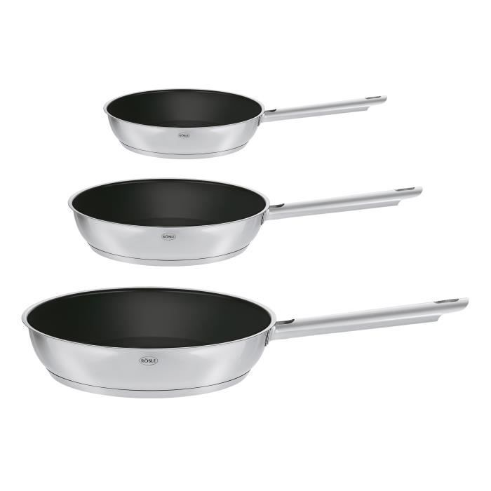 Rösle Elegance Lot de Poêles avec Revêtement Anti-Adhésif 2 Pce., Poêle, Poêle à Servir, Acier Inoxydable, Noir, 20 - 24 - 28 cm