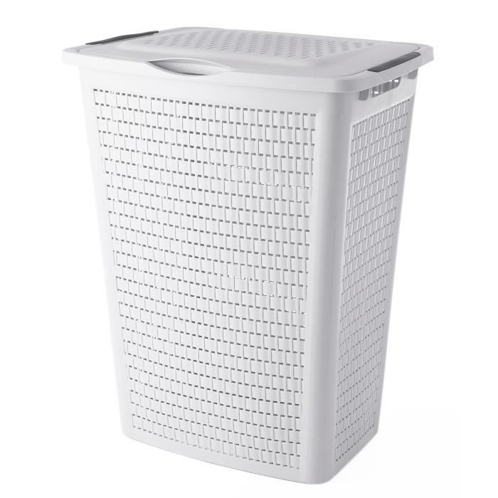 Coffre à linges Country - Plastique - Blanc - 50 L