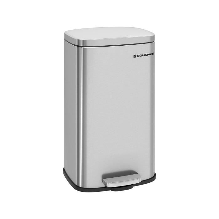 Songmics® 30L Poubelle de cuisine avec pédale Poubelle en acier inoxydable Fermeture en douceur Anti-odeurs LTB03NL