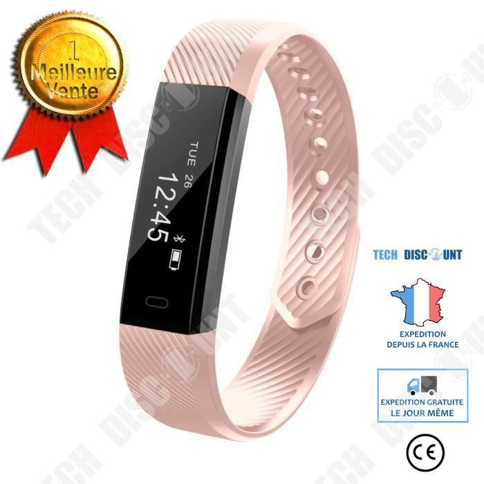 TD® ID115 Smart Bracelet Fitness Tracker Compteur d'étape Surveillance d'activité Bracelet Bande pour iPhone Android rose