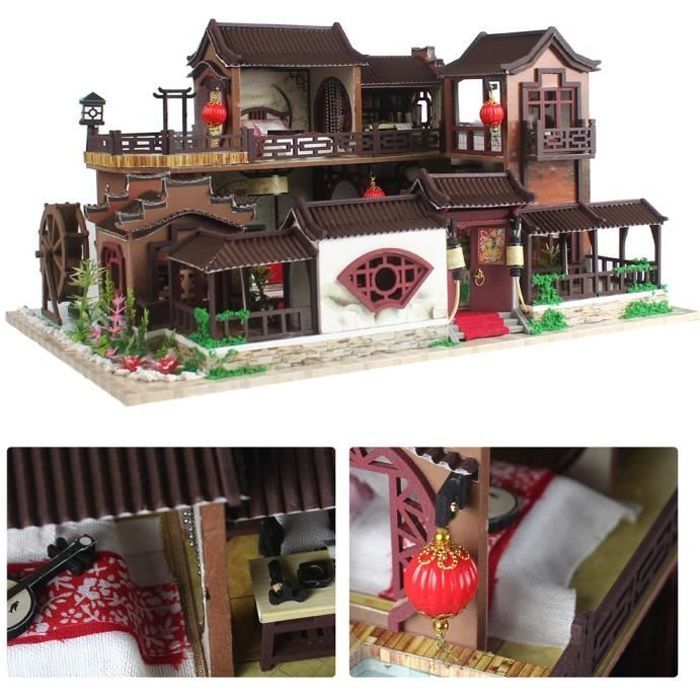 Bricolage ancien style chinois maison de poupée en bois miniature cour kit artisanat mini modèle YESMAEFR En Stock