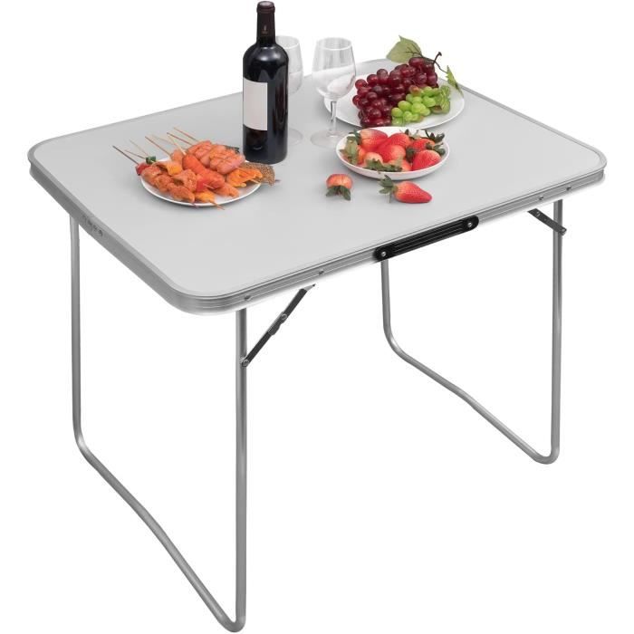 WOLTU Table de Camping Pique-Nique Pliante - Table de jardin en Aluminium et MDF - 80x60,5x70cm - Gris