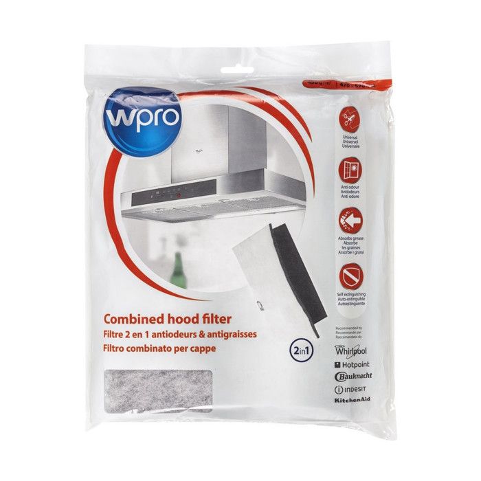 WPRO UCF016 Filtre de Hotte Universel à graisse et à charbon 2 en 1. Dim 470x570 mm. 450g/m2