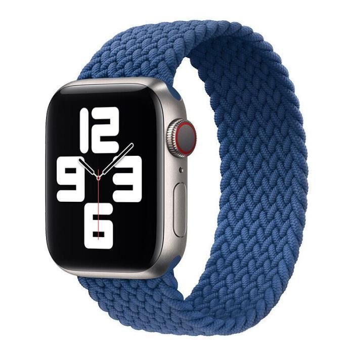 Bracelet pour Apple Watch 42mm-44mm-45mm-49mm Series Ultra 8 SE 7 6 5 4 3 2 1 - Boucle Unique Tressé Bleu Marine - Taille L