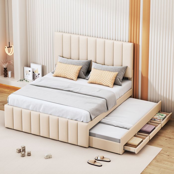 Lit Double 140x200cm Velours Rose - Tête De Lit LED - Sommier Lattes - Pour Fille