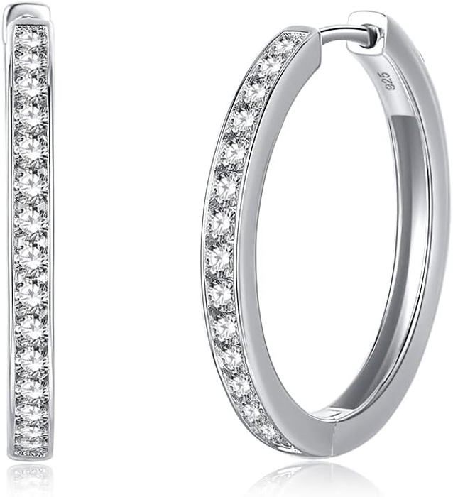Créoles Argent 925/1000 Plaqué Or - Zirconium - 12.5mm - Boucles D'Oreilles Femme Élégantes