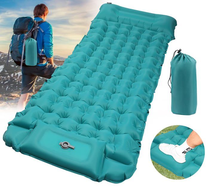Matelas de Camping Autogonflant avec Pompe à Pied & Oreiller Matelas Randonnée Ultraléger Matelas Gonflable Camping Résistant -