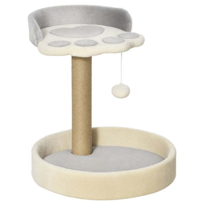 Meilleurs prix pour Arbre à chat - PawHut - en forme de patte - avec 2 plateformes et un pompon suspendu - recouvert de peluche - gris