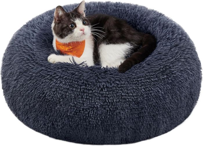 Comparer les prix de Panier pour Chien Chat, Canapé, Coussin Central Amovible et Lavable, Tissu Peluche Doux, Ø50 cm, Gris Foncé