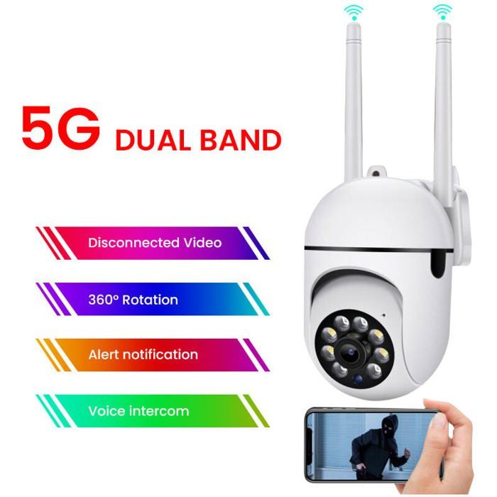 Caméra d'ampoule caméra surveillance wifi 5g extérieure sans fil 1080p ip caméra étanche 360° vision nocturne couleur détection humaine ai 2xspot led