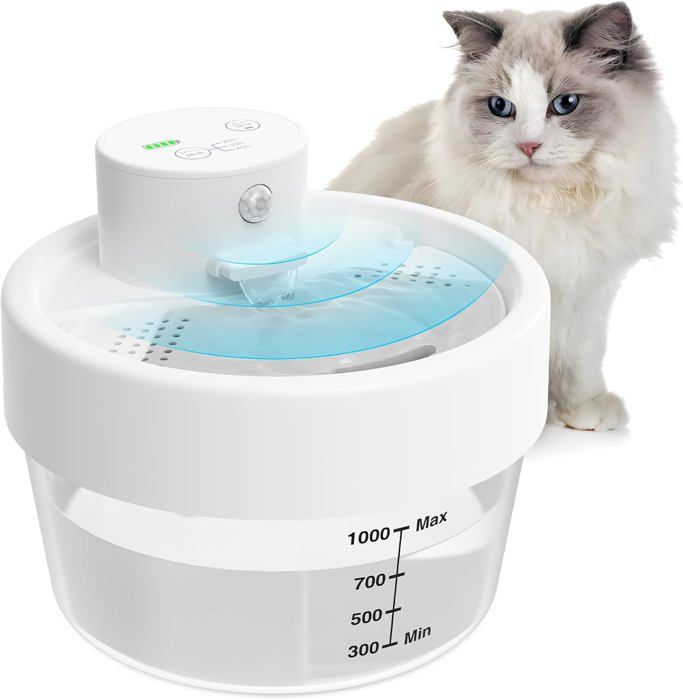 Meilleurs prix pour Fontaine A Eau Chat Sans Fil,1L Distributeur Eau Pour Chat Et Chien Avec Detecteur De Mouvement,Blanc