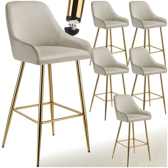 Tabouret de bar - TECTAKE - Lot de 6 tabourets AVANE avec aspect velours avec dossier rembourré 485 x 57 x 108 cm - Beige