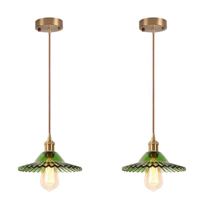 Diday 2x Suspension Luminaire VintageLustre Industriel en Verre Abat-jour Designe Parapluie Style Nordique pour Salon ChambreVert