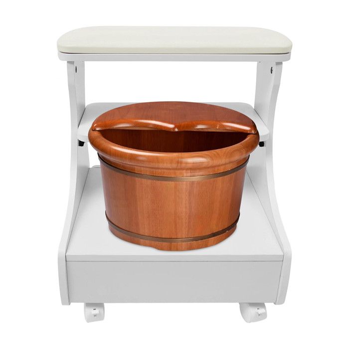EBANKU Repose-Pieds Pédicure à Roulettes - Tabouret Manucure Cuir PU Chariot Spa Portable Blanc