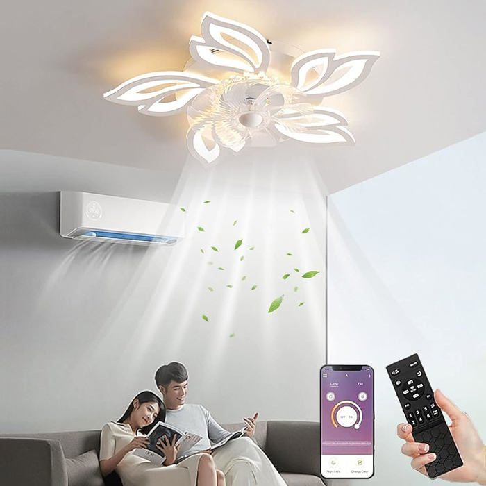 Greensen Plafonnier à intensité Variable avec Ventilateur, Ventilateur de Plafond Moderne avec Télécommande, Minuterie de 1, 2, 4 Heures, E26, pour Chambre à Coucher, Cuisine (BLACK