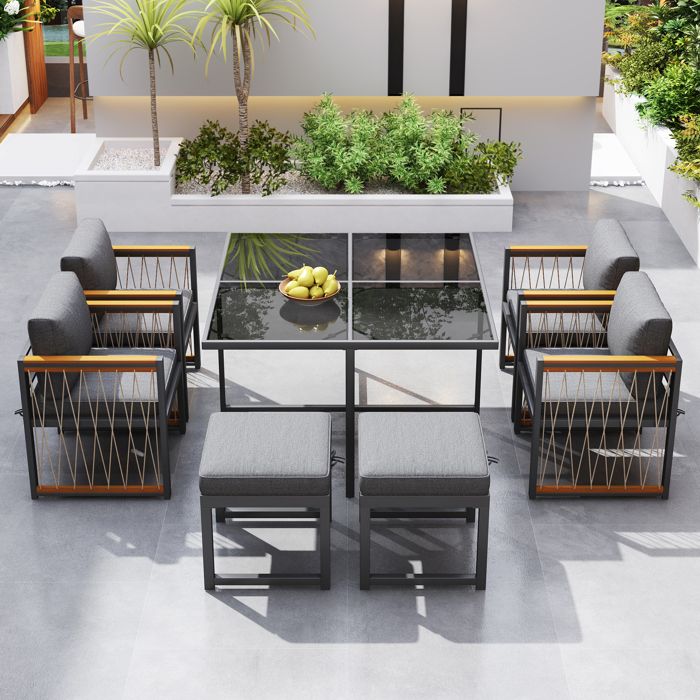 Ensemble de table à manger et de chaises 7 pièces pour 6 personnes table en verre trempé