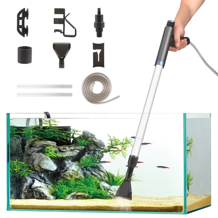 Nettoyeur de Gravier daquarium Manuel Nettoyage de Sable daquarium avec Tuyau de 2m et Tube Extensiblekit de nettoyage manuel