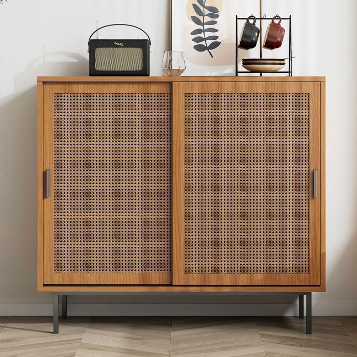 Feuille épaissie Sideboard armoire de cuisine commode armoire de rangement avec 2 portes coulissantes et étagère réglable style