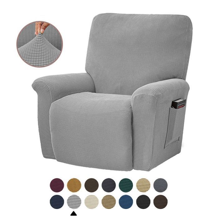 Housses de Fauteuils Relax 1 Places Jacquard à carreaux Extensible Housse pour Canapé Relax argent