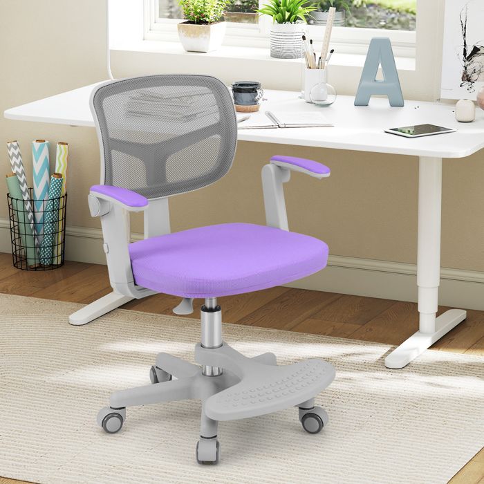DREAMADE Chaise de Bureau pour Enfant Pivotante Chaise d’Étude Réglable en Hauteur avec Repose-pied Accoudoirs Relevables Violet