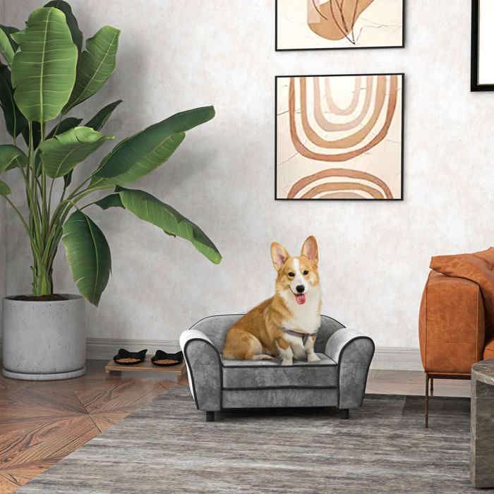 Comparer les prix de Canapé pour chien dossier capitonné au toucher velours néerlandais housse de coussin lavable 74 x 41 x 325 cm gris