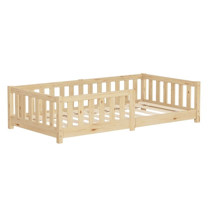 Lit au sol enfant ML-Design 80x160 cm en pin massif beige sommier à lattes et antichute Montessori Lit au sol enfant ML-Design 80x160 cm en pin massif beige sommier à lattes et antichute Montessori