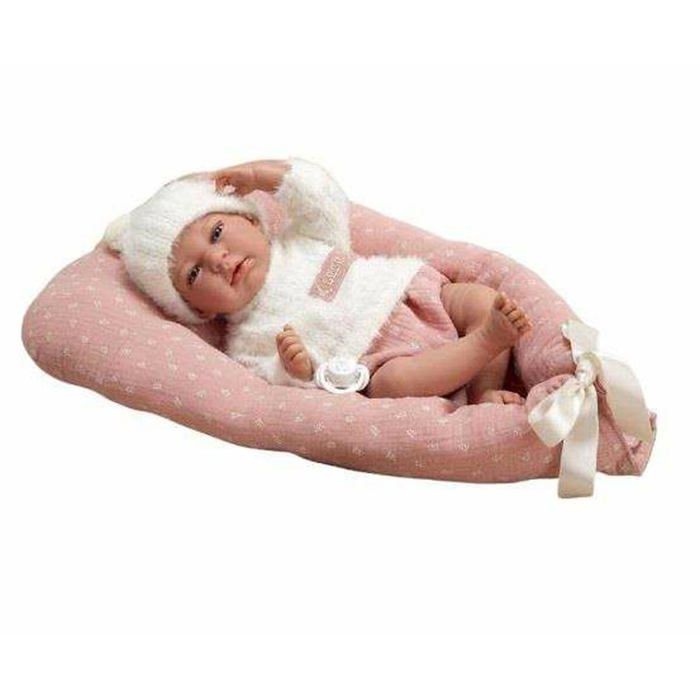 Poupée bébé élégance - Arias - 40 cm - Ensemble en laine rose et blanche - Poids réaliste - Tétine incluse