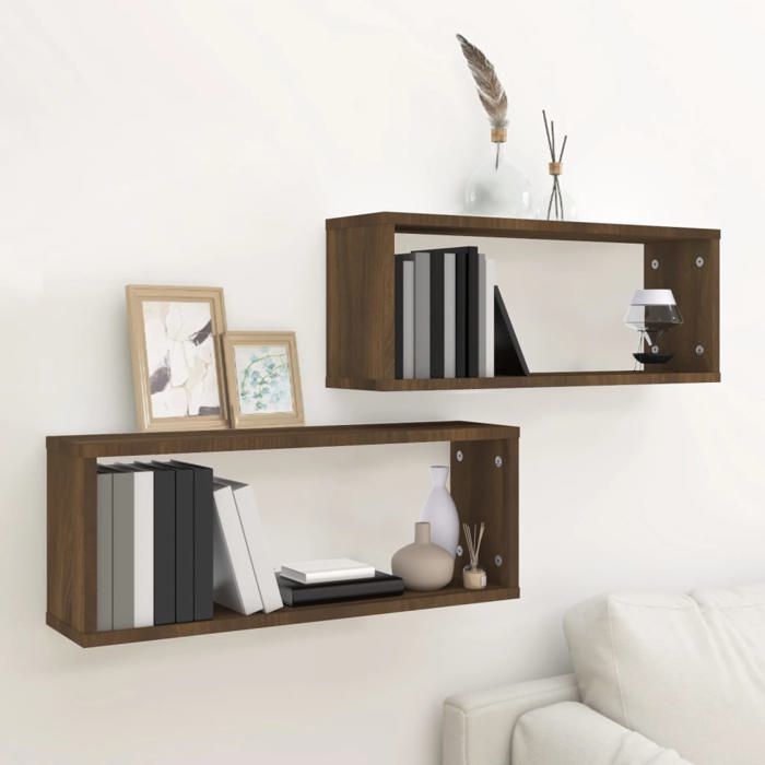 SALE 2026 Étagères muraleensemble élégant Brun - Étagères murales cube 2 pcs Chêne marron - Bois d’ingénierie PRO281519960