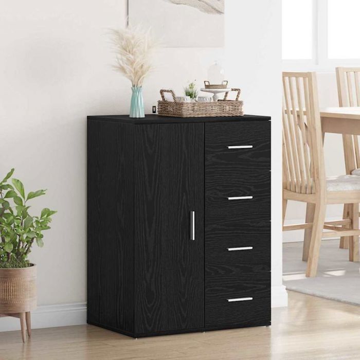 VIDAXL Buffet en bois dingénierie Chêne noir 59 x 39 x 80 cm — portes et tiroirs
