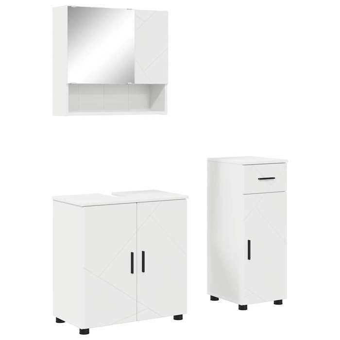 Bois Meuble de salle de bain moderne JILL Set Pour maison avec tiroir 3 pcs Blanc contemporain BB83