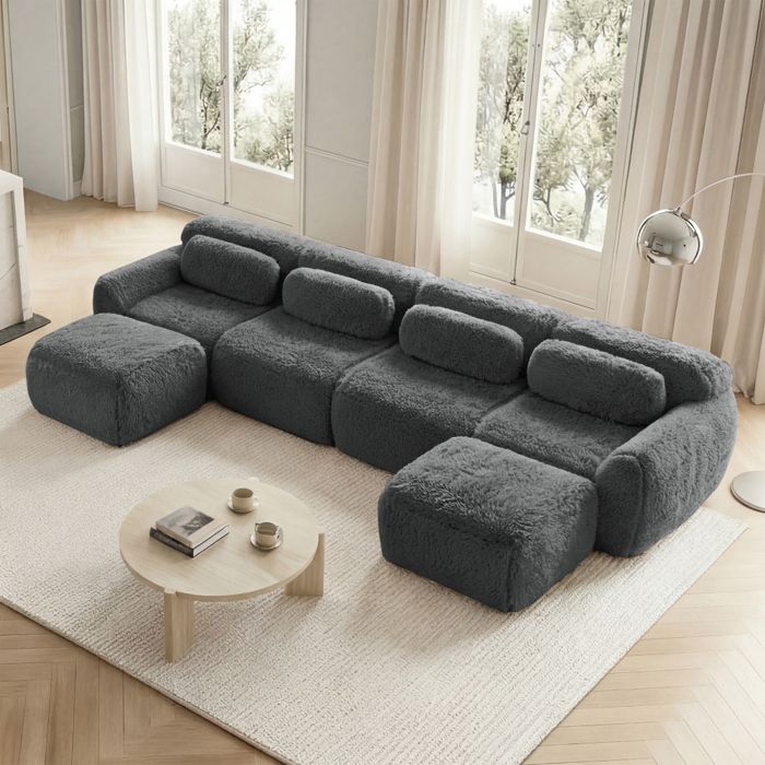 Canapé Compressé dangle convertible -Canapé lit en forme de U 4 places - design modulaire sans cadre -Grispour salonchambre