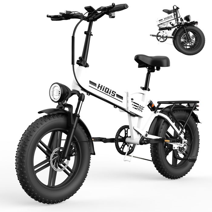 OOKTEK Vélo électrique 1000W 20-48V 15Ah-50km/h-Vélo pliable fat bike autonomie 50km-Vtt électrique adulte-150kg-E20 Blanc