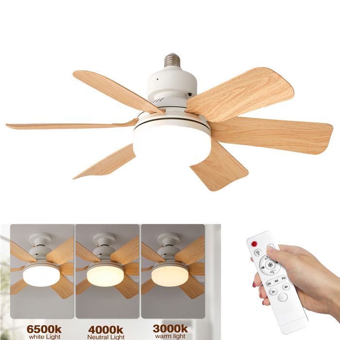 Ventilateur de plafond avec éclairage ventilateur de plafond E27 à LED 3 Vitesses Silencieux 6 pales 3 modes déclairage 40 W