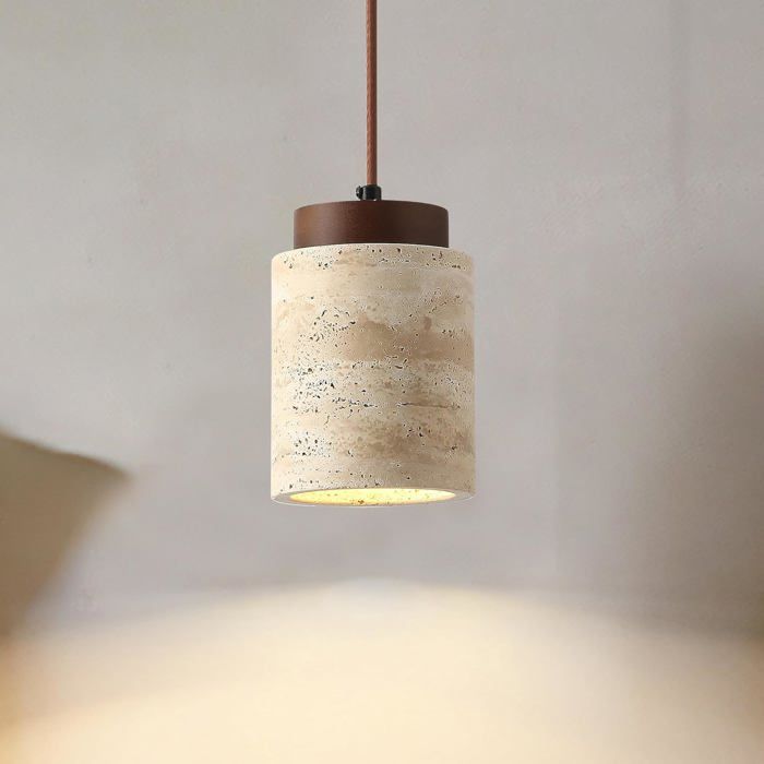 7W Lustre en Pierre Calcaire Jaune Naturelle Lampe Japonais Style Wabi Sabi Luminaires Décoratif Hauteur Réglable