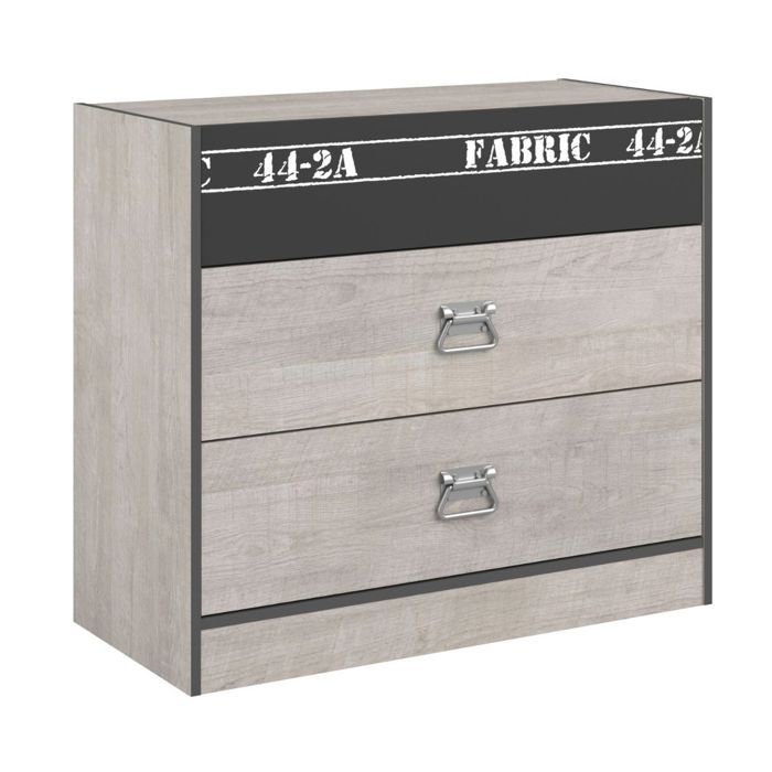 Commode 3 tiroirs aspect bois grisé et 1 façade anthracite sérigraphiée - ZIGGY Commode 3 tiroirs aspect bois grisé et 1 façade anthracite sérigraphiée - ZIGGY