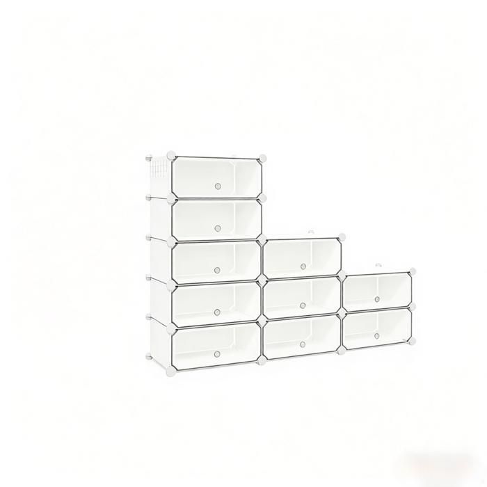 Meuble a chaussures modulaire - 10 compartiments avec portes - 20 paires - blanc - 40 x 30 x 170 cm