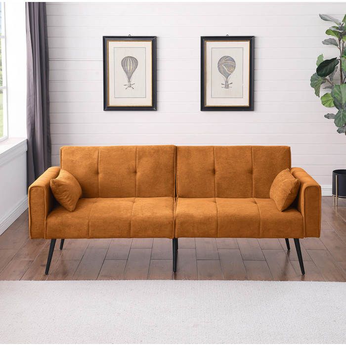 WOVREO canapé-lit futon pliable 3 places 175 x 71 x 71 cm tissu orange pieds en métal