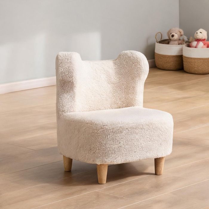 Fauteuil enfant en polaire teddy beige avec dossier oreilles dours 47x43x53 cm