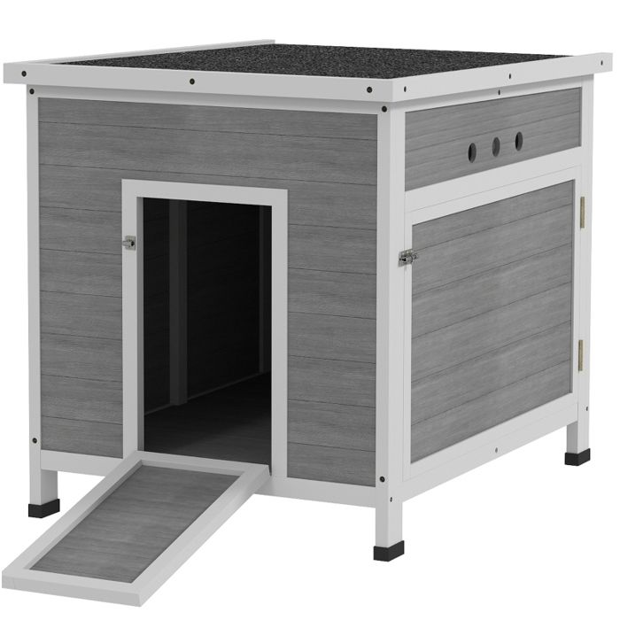 Cabane à canards en bois de sapin - Gris clair - Toit en asphalte imperméable - 63 x 82 x 76 cm