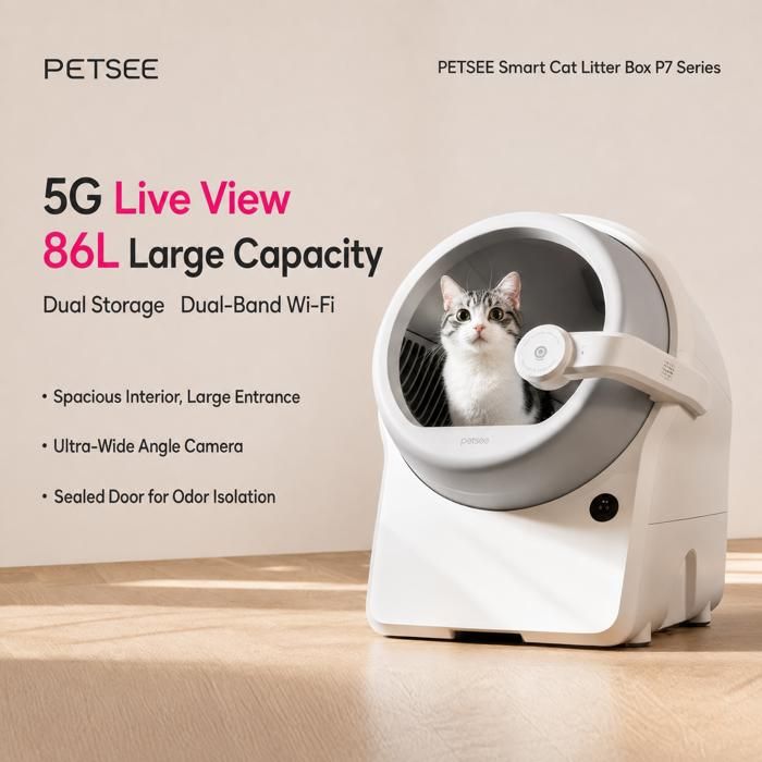 Litière automatique pour chat avec caméra 1080P WiFi 24/5 GHz autonettoyante anti-odeurs grande capacité 86L