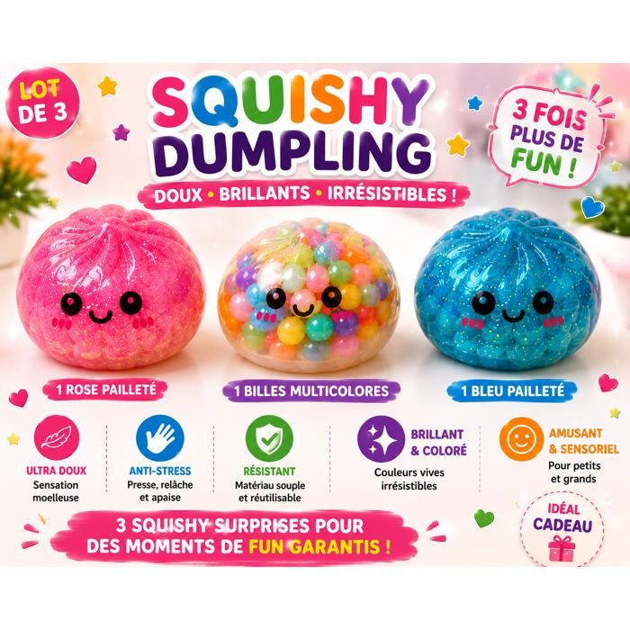 Lot De 3 Squishy Dumpling Surprise Jouets Sensoriels Souples lot-de-3-squishy-dumpling-surprise-jouets-sensoriels-souples
