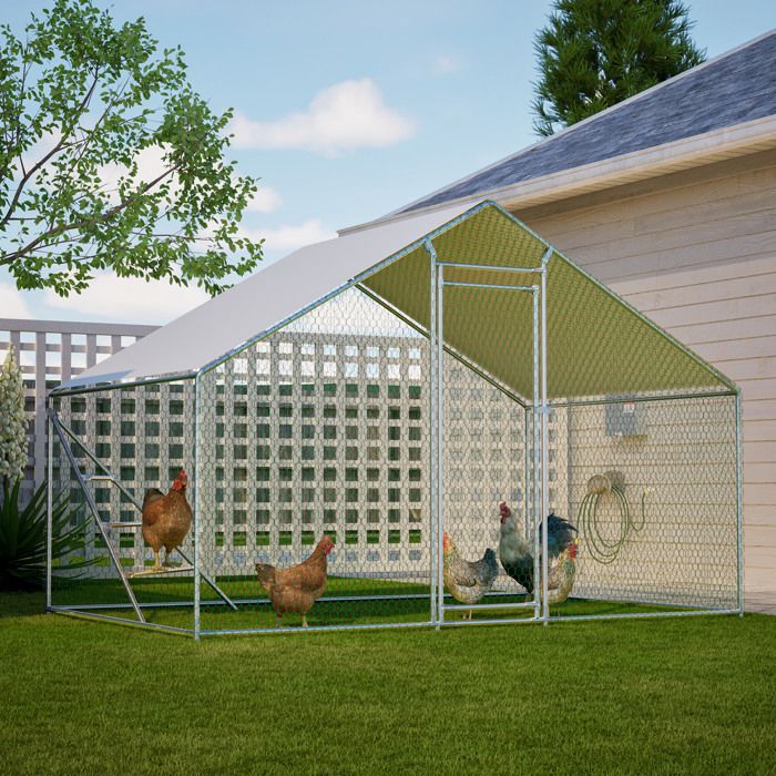 Poulailler enclos extérieur 3x2 m en métal acier galvanisé toit imperméable grille sécurisée montage facile JOINERY