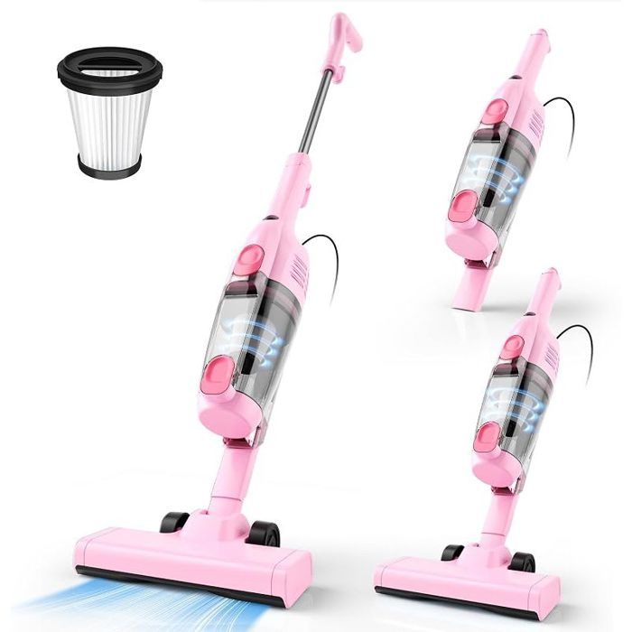 Aspirateur Balai avec Fil Aspirateur Balai Filaire Puissant 20Kpa Léger 3 en 1 Aspirateur Vertical avec 5m Long Câble Pink