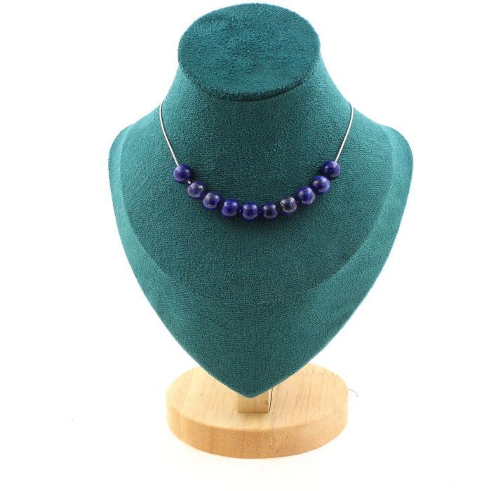 Collier 3 Perles Lapis Lazuli 8 Mm - Chaine Acier Inox - Neuf Avec étiquettes