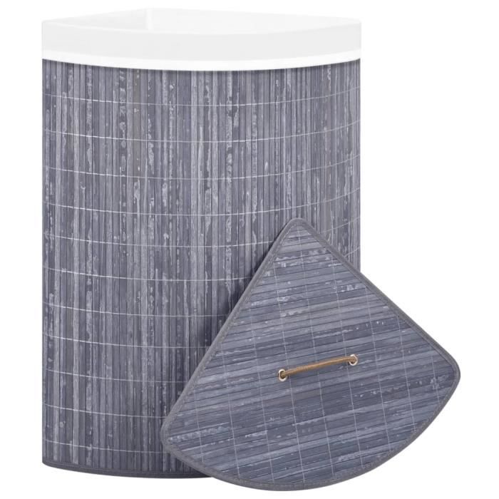 JNG Panier à linge d'angle Bambou Blanc 60 L 111640 - Maison