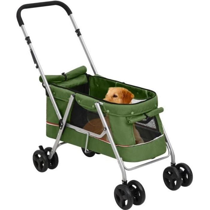 Comparer les prix de Atyhao Poussette pour chien pliante Vert 100x49x96 cm Tissu de lin 84530
