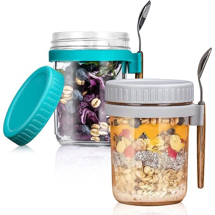 Verre Tasse Pot de Yaourt avec Marques de Mesure 2Pcs Bocaux dAvoine Du Jour Au Lendemain avec Couvercle et Cuillère
