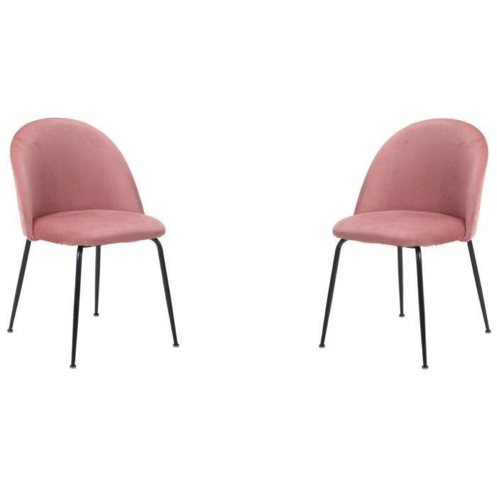 chaise de cuisine en velours rose et pieds métal noir - paris - vintage - 2 places - lot de 2
