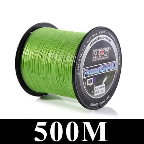 Ligne Tressée PE 4 Brins Vert 500m 30LB 0.26mm – Très Résistante Et Souple Pour Pêche En Mer Et Eau Douce