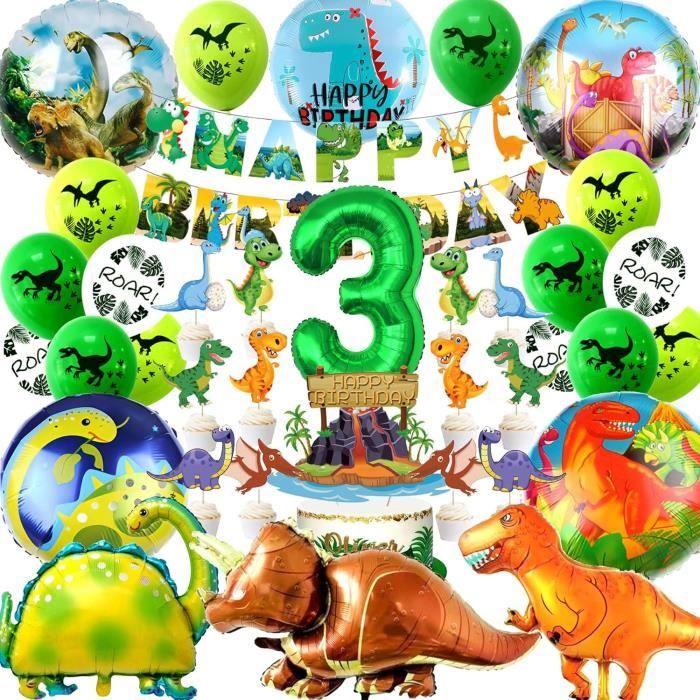Decoration Anniversaire Dinosaure Set 3 Ans, Dino Déco De Gâteau